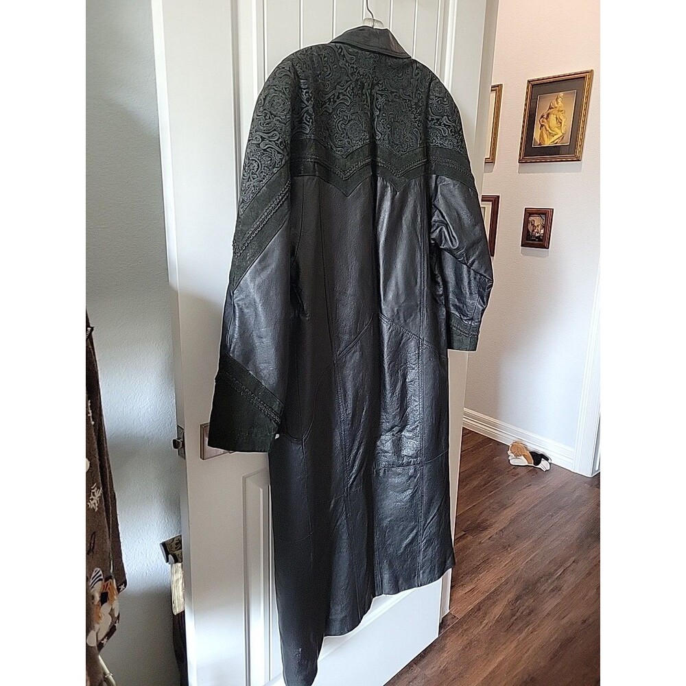 Vintage Winlit Leather Trench Coat Womens Large Black Paisley Embossed 80s 90s - Picture 12 of 13